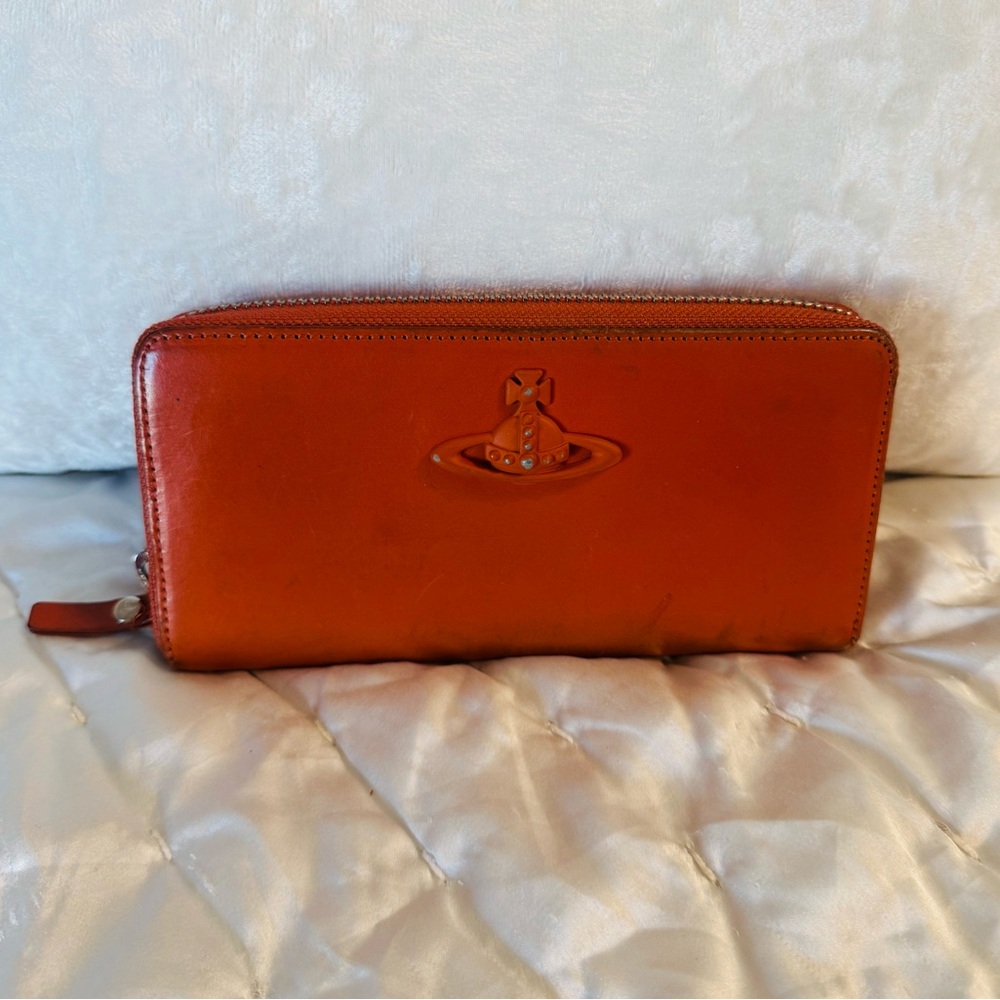 Vivienne Westwood Orange Zip Around Leather Wallet